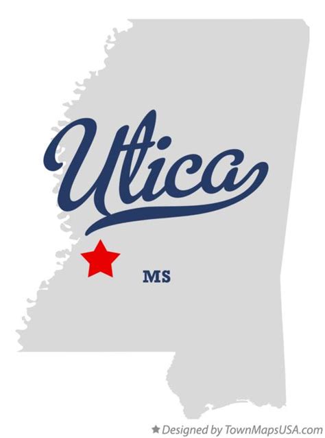 Map of Utica, MS, Mississippi