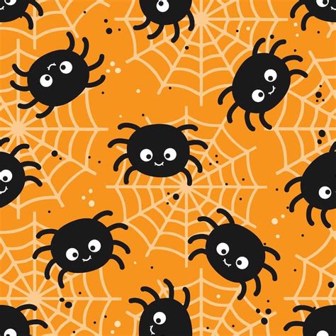 Patrón sin fisuras de Halloween con linda araña Dibujos animados