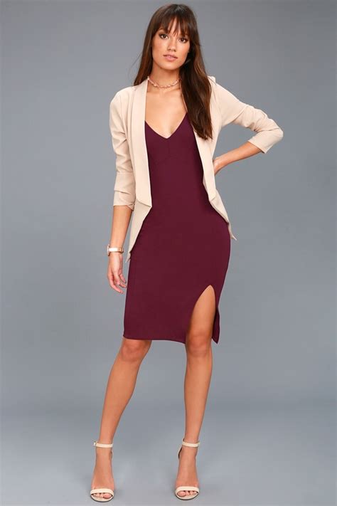 Chic Plum Purple Dress Bodycon Dress Midi Dress