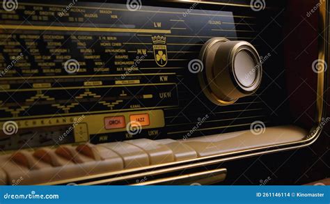 Front Panel Of Vintage Radio With Frequency Setting Scale Dashboard Of