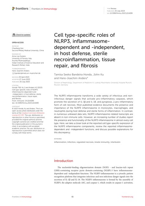 Pdf Cell Type Specific Roles Of Nlrp3 Inflammasome Dependent And