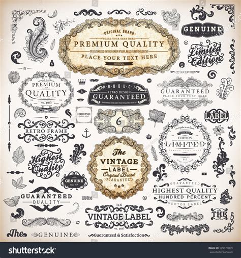 Vector Set Calligraphic Vintage Design Elements Stock Vector 109673009