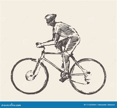 Bicyclette Tirée De Croquis De Vecteur D homme De Cavalier De Cycliste