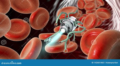 Nanobot In Blood Nanotechnology Medical Concept Stock Illustration