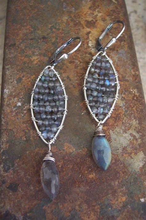 Sterling Silver Labradorite Drop Earrings Stained Glass Earrings