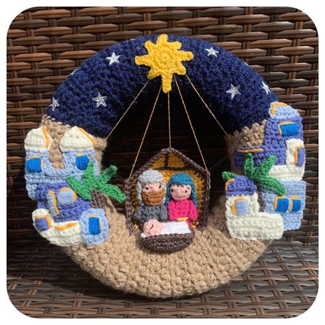 Bethlehem Nativity Wreath Crochet Pattern Etsy Australia Crochet Christmas Wreath Christmas