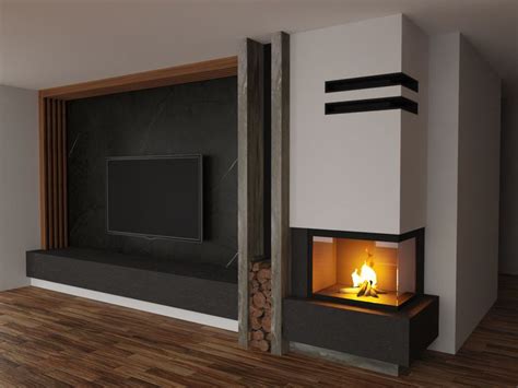 Nowoczesny kominek narożny projekt 3d corner fireplace design