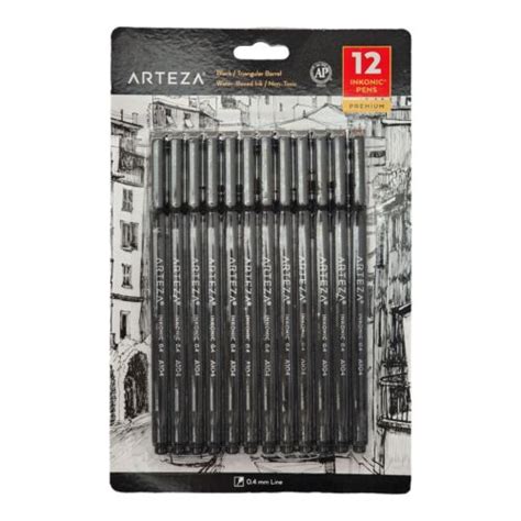 Arteza Inkonic Premium Fineliner 0 4mm Black Pens Pack Of 12 Sketching