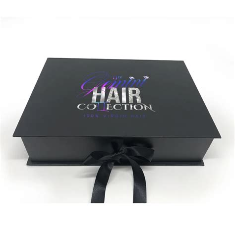 Custom Logo Ribbon T Cardboard Book Shaped Magnetic Hair Extension Box Packaging With Satin