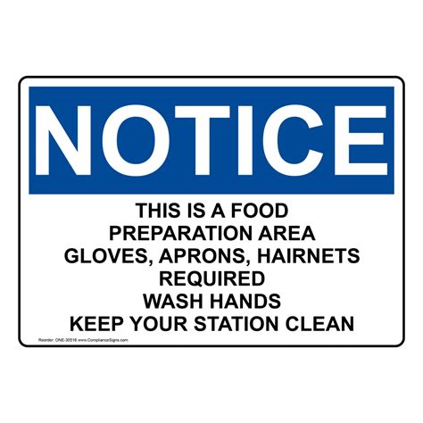 Notice Sign This Is A Food Preparation Area Gloves Osha