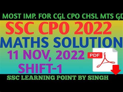 Ssc Cpo Maths Solution Nov St Shift Solved Paper By