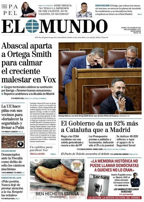 Portada Del Diario El Mundo Del Día 7102022 News Europa