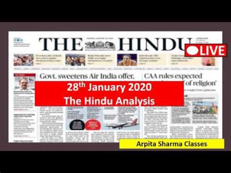 28th January 2020 The Hindu Analysis UPSC CSE Arpita Sharma YouTube