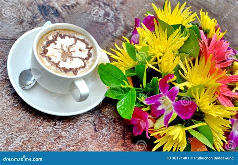 Fresh Cup Of Coffee With Flowers Stock Image Image 36171481