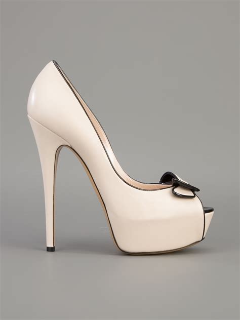 Lyst Casadei Peep Toe Pump In Natural