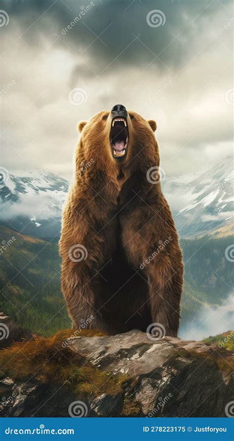 Kodiak Bear Standing Tall On Its Hind Legs Against The Backdrop Of