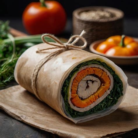 Eco Packaging Roll With Vegetables And Mushrooms In Craft Packaging For