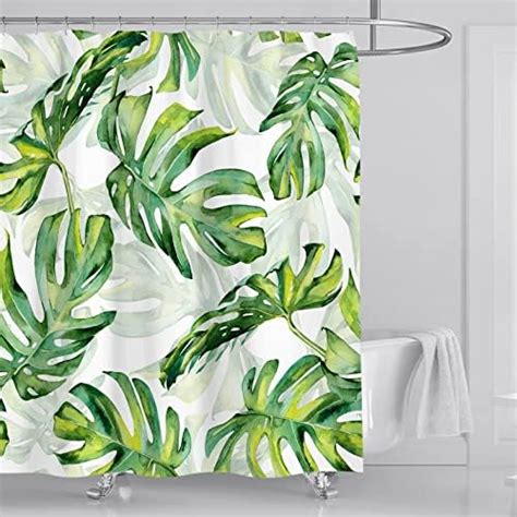 Oceumaco Shower Curtain Wet Room Green Monstera Leaves Print Shower