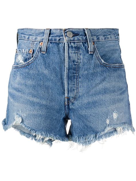 Levi S Distressed Jean Shorts Blue Farfetch