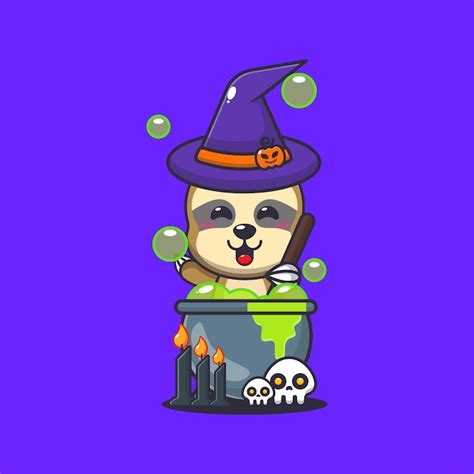 Premium Vector Witch Sloth Making Potion In Halloween Day