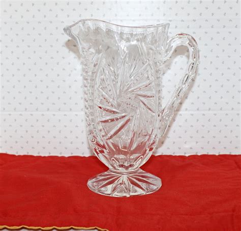 Vintage 24 Lead Crystal Water Pitcher Or Juice Pitcher Brilliant Starburst Pinwheel Design