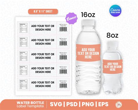 Customized Water Bottle Labels Personalized Label Canva Editable Template Svg Psd Png