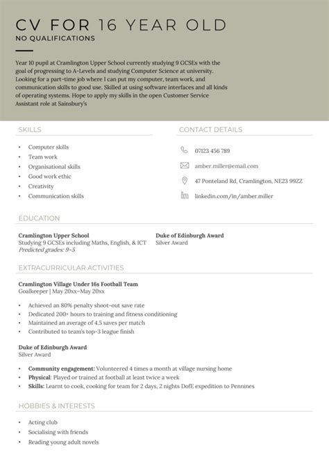 Cv For A 16 Year Old Template Examples And How To Write