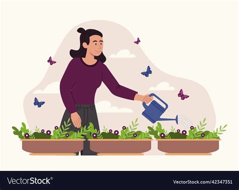 Woman Watering Plant Royalty Free Vector Image