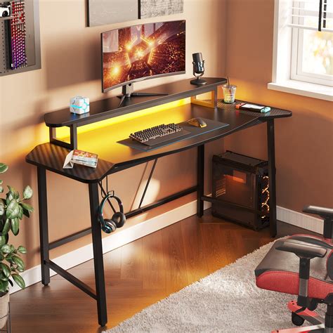 Bestier Gaming Desk Ergonomic Computer Table With Led Lights