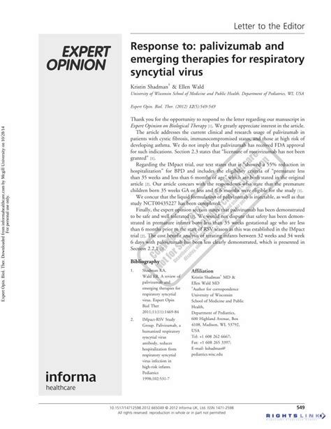 PDF Response To Palivizumab And Emerging Therapies For Respiratory