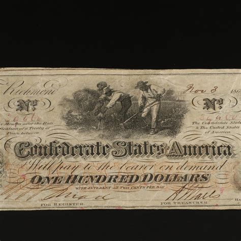 1862 Confederate States 100 Obsolete Currency Note Ebth