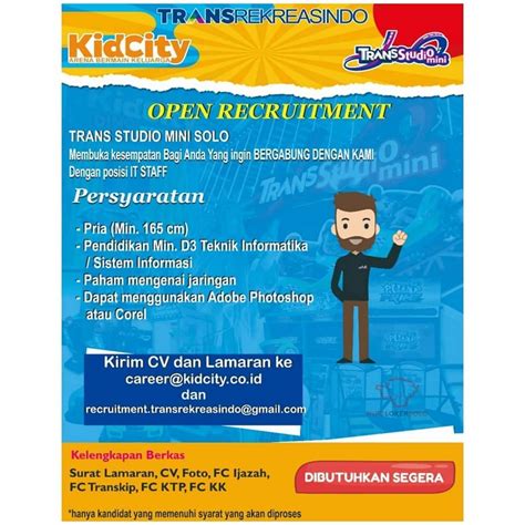 Lowongan Kerja Staff IT Trans Studio Mini Di Solo INFO LOKER SOLO