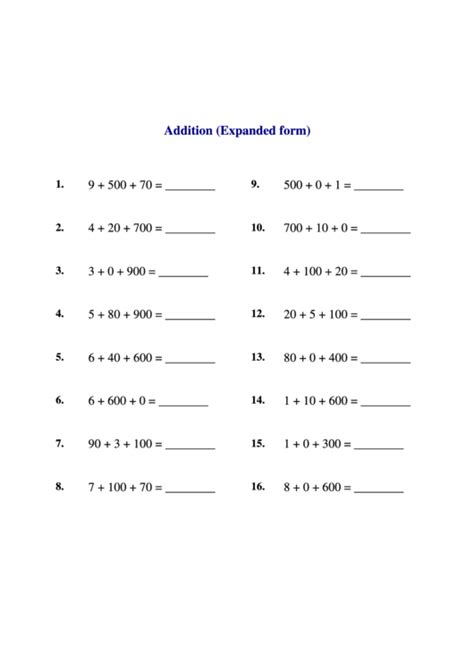 Addition Expanded Form Printable Pdf Download