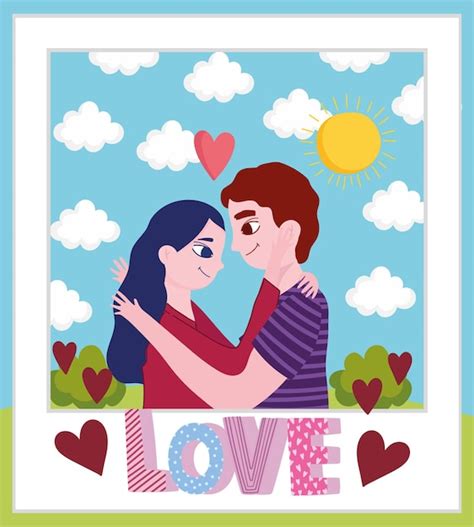 Pareja Abrazar Amor Vector Premium