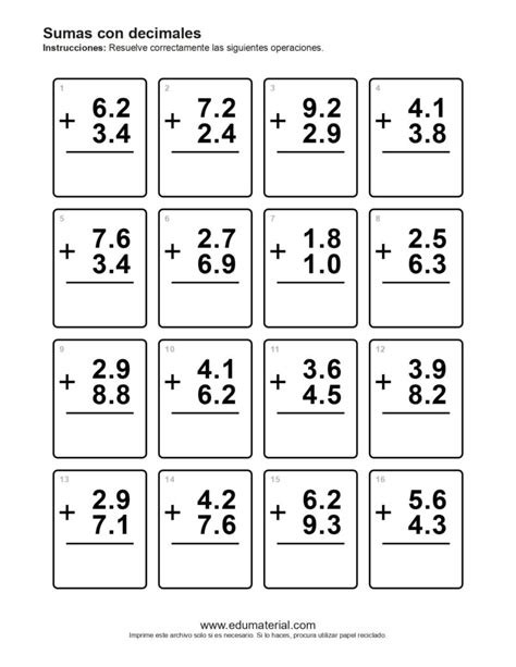 Sumas Y Restas Con Decimales Numeros Decimales Worksheet Images