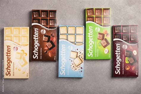 schogetten chocolate bars with different flavors. GERMANY, LEIPZIG - 29 ...