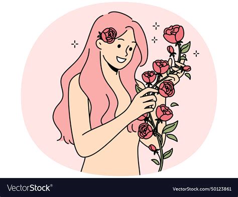 Happy Naked Woman With Roses In Hands Royalty Free Vector