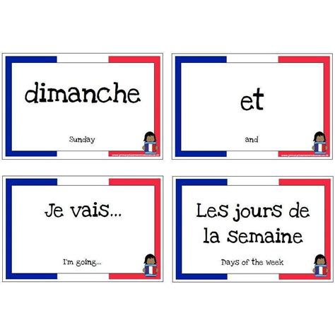 French Vocabulary Cards Days Of The Week Weather And Transport