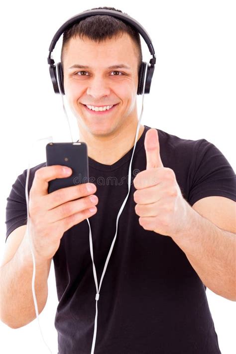 Man With Headphones Listening Music On Mp3 Player Stock Image Image