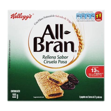 Barras Kelloggs All Bran Rellenas Sabor Ciruela Pasa 12 Pzas Walmart