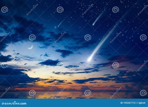 Amazing Heavenly Image With Beautiful Glowing Sunset Comet And