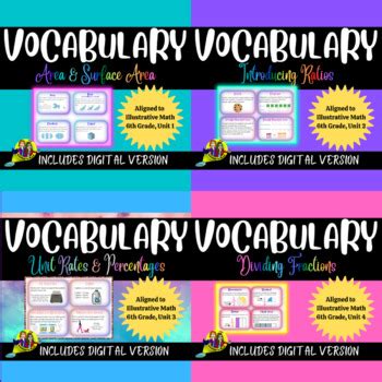 BUNDLE 6th Grade Illustrative Math Vocabulary Cards By Licensed To