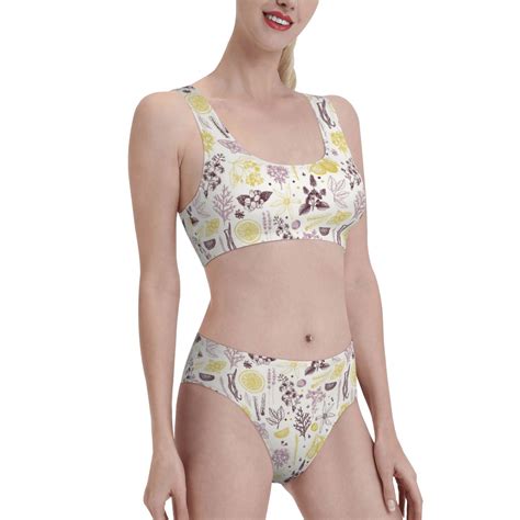 Noikeo Lavender Flowers Pattern Bikini Set For Women Two Piece Swimsuits Low Rise Bathing Suits