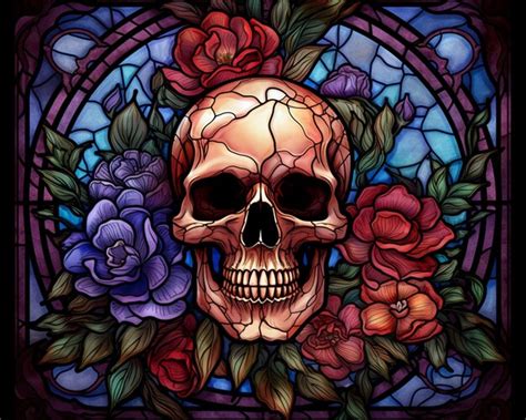 Premium Photo Arafed Image Of A Skull And Roses In A Stained Glass