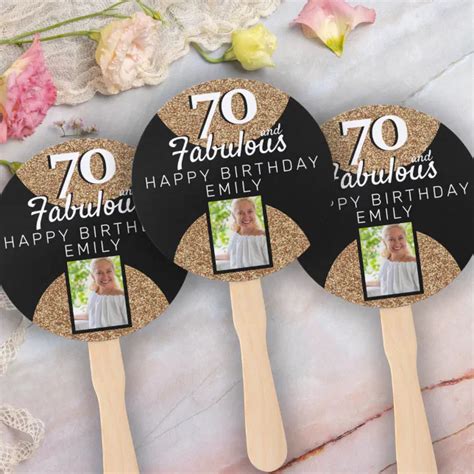 70 And Fabulous Gold Glitter 2 Photo 70th Birthday Hand Fan Zazzle