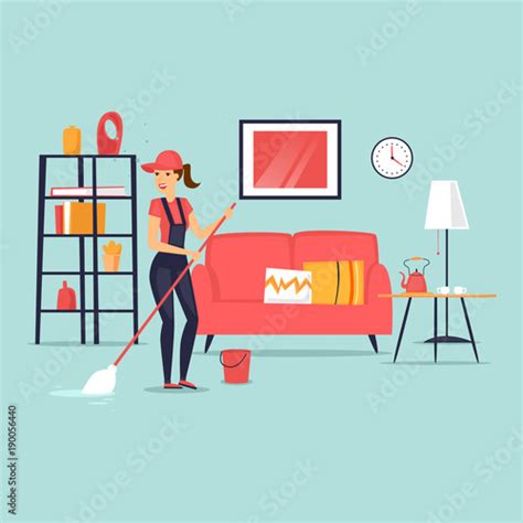 Cleaning Of Apartments Woman Cleaner Interior Flat Vector