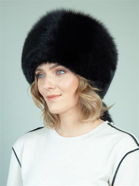 Round Black Fox Fur Hat With Detachable Tail Handmade By Nordfur