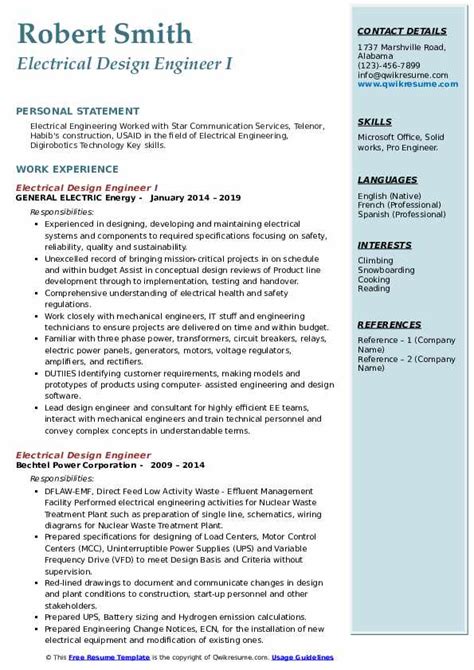 Electrical Design Engineer Resume Samples Qwikresume