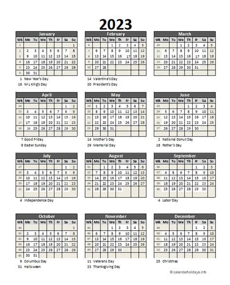 2023 Yearly Template - calendarholidays.info