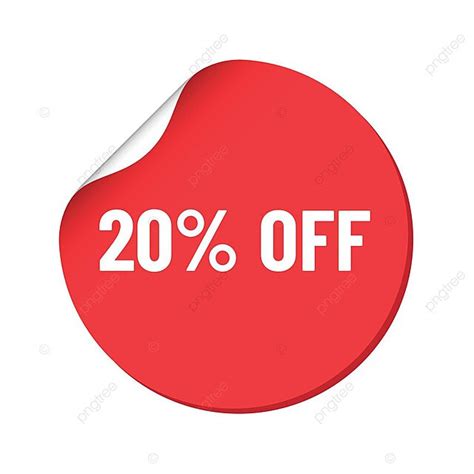 20 Off Red Sticker On White Background For Promo Advertising Vector